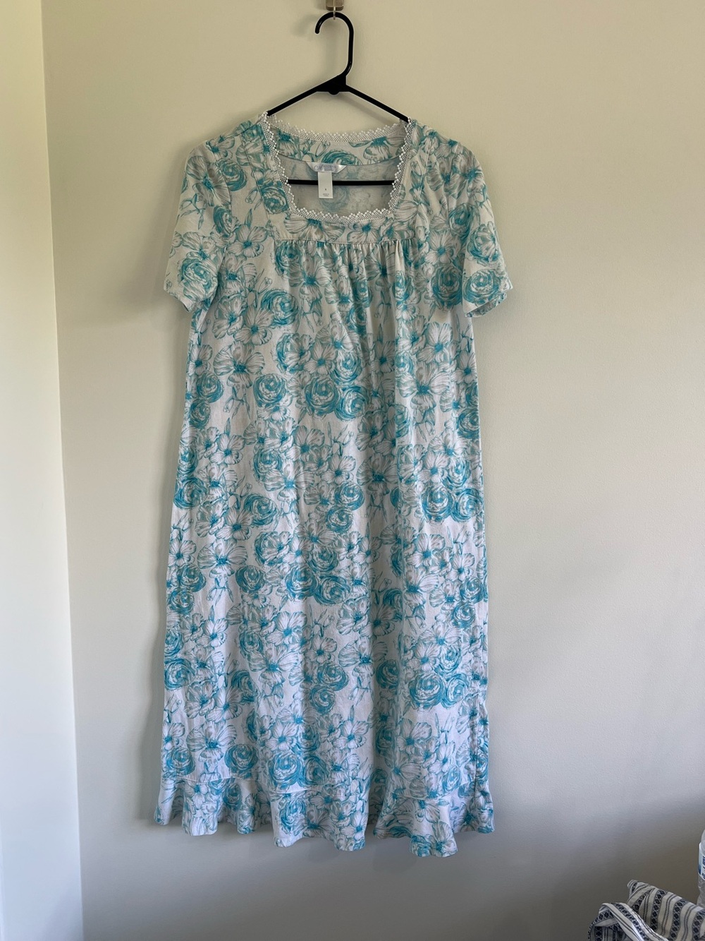 Adonna White and Light Blue Floral Maxi Nightgown